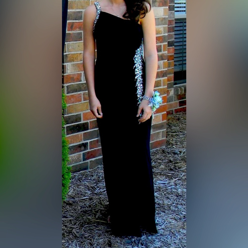 Prom dress black one shoulder beaded prom dress